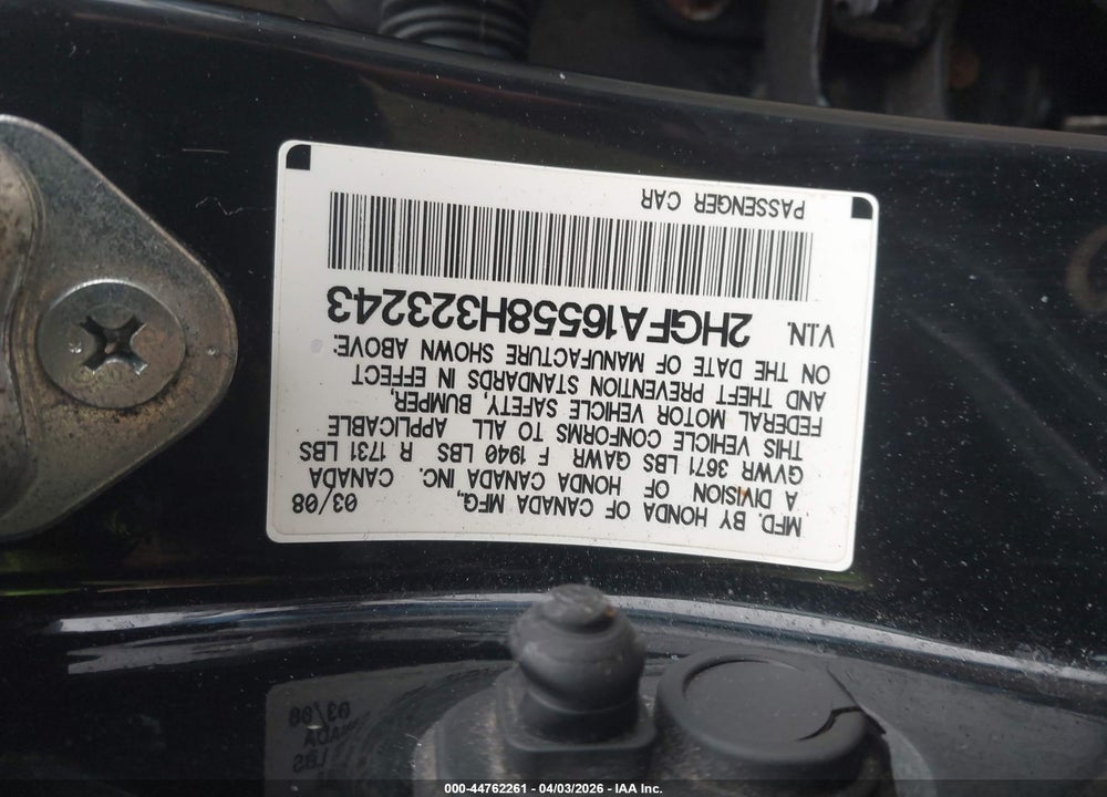 2008 HONDA CIVIC LX VIN: 2HGFA16558H323243
