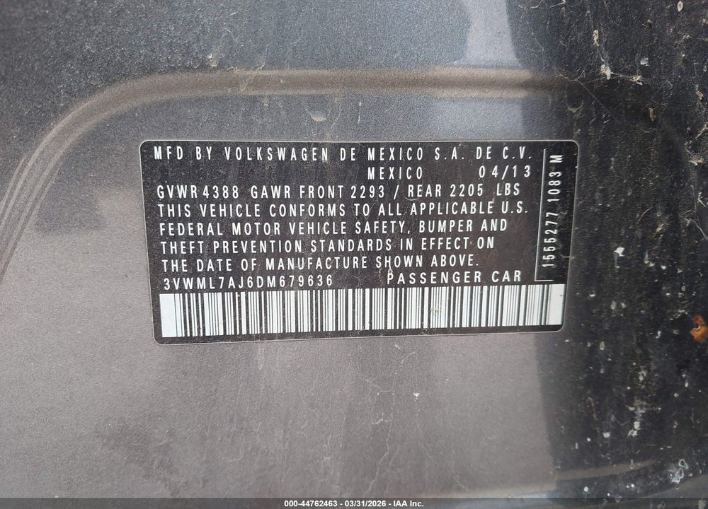 2013 VOLKSWAGEN JETTA SPORTWAGEN 2.0L TDI VIN: 3VWML7AJ6DM679636