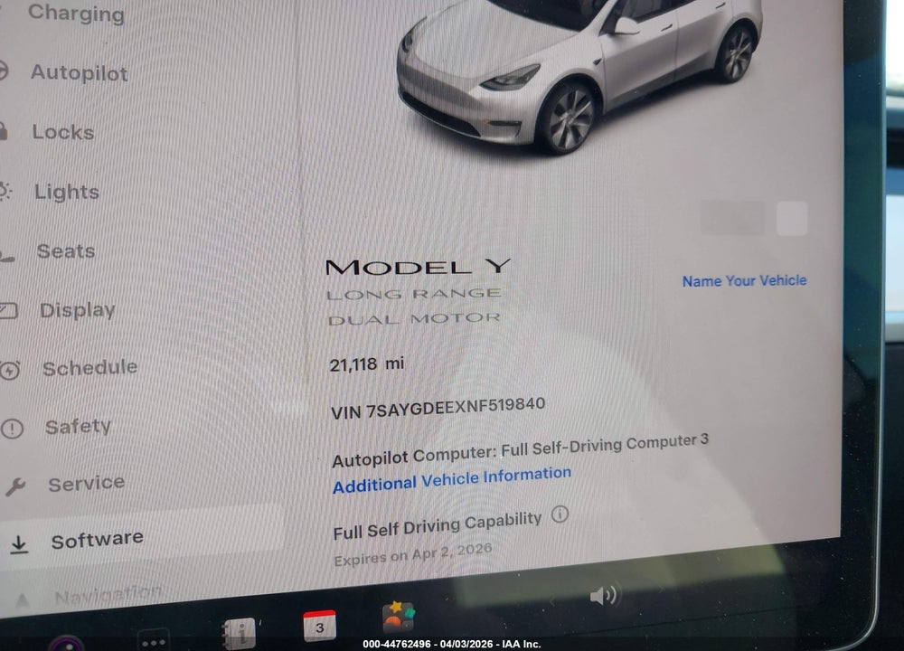 2022 TESLA MODEL Y LONG RANGE DUAL MOTOR ALL-WHEEL DRIVE VIN: 7SAYGDEEXNF519840
