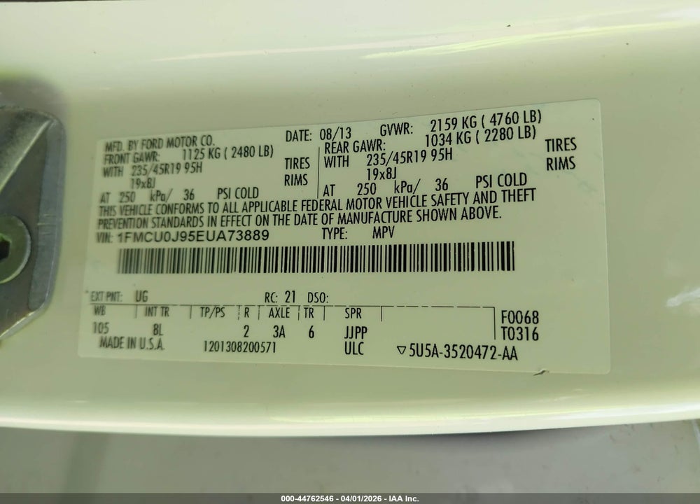 2014 FORD ESCAPE TITANIUM VIN: 1FMCU0J95EUA73889