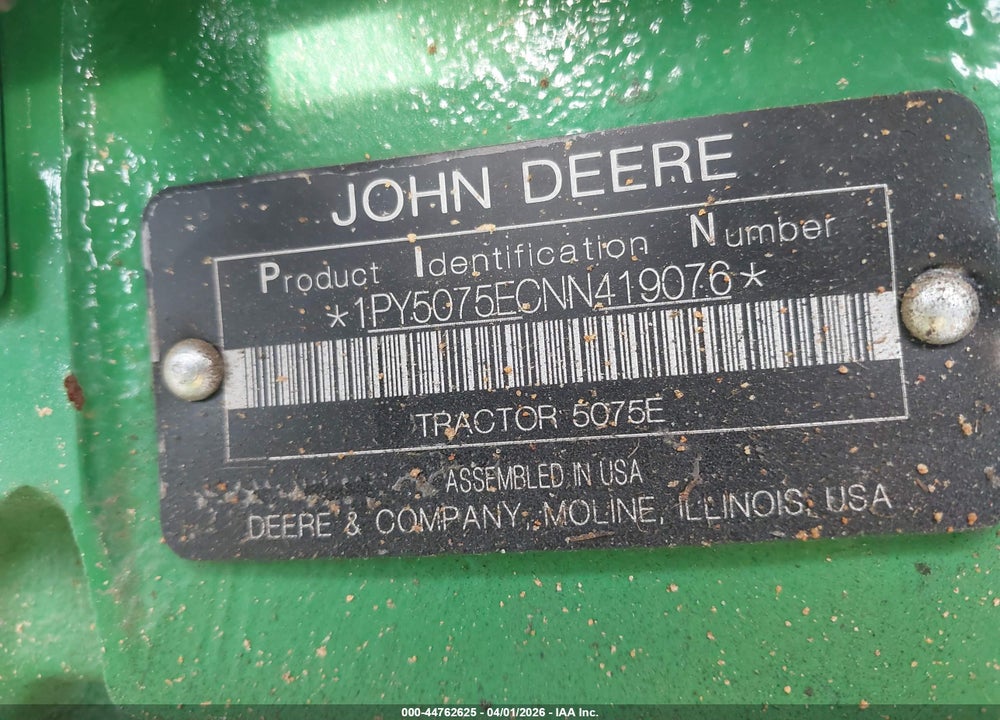 2022 JOHN DEERE 5075E VIN: 1PY5075ECNN419076