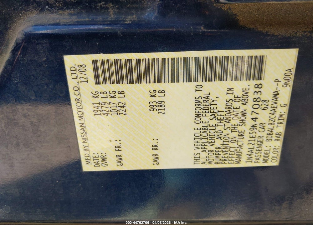2009 NISSAN ALTIMA 2.5 S VIN: 1N4AL21E59N470838