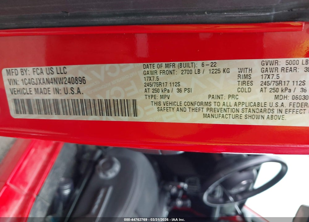 2022 JEEP WRANGLER SPORT S 4X4 VIN: 1C4GJXAN4NW240896