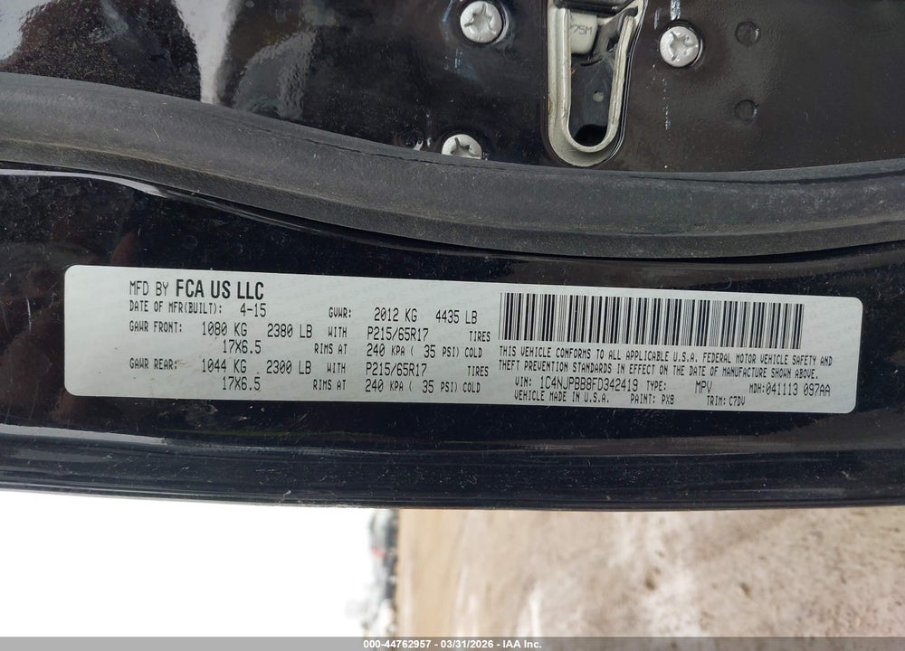 2015 JEEP PATRIOT SPORT VIN: 1C4NJPBB8FD342419