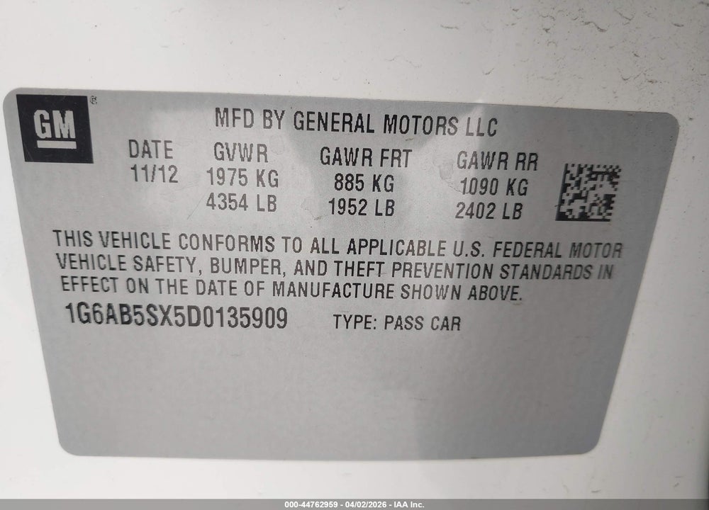 2013 CADILLAC ATS LUXURY VIN: 1G6AB5SX5D0135909