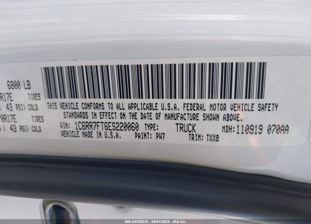 2014 RAM 1500 TRADESMAN VIN: 1C6RR7FT6ES220060