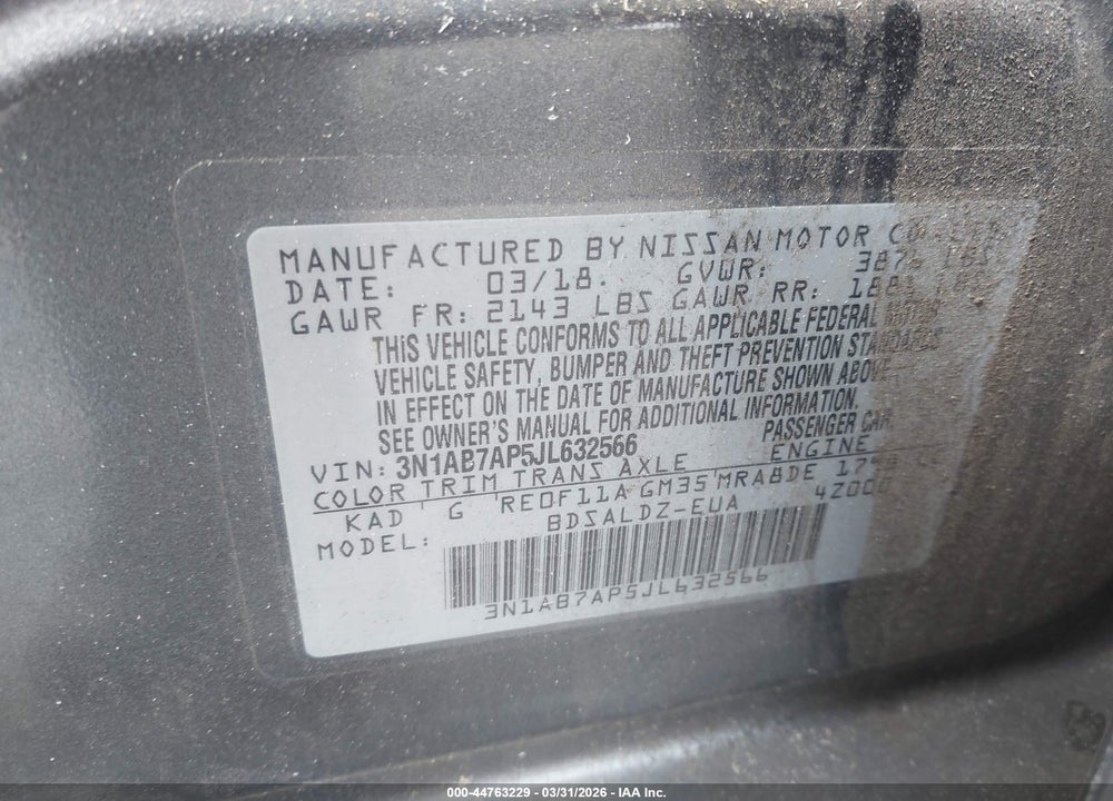 2018 NISSAN SENTRA SV VIN: 3N1AB7AP5JL632566