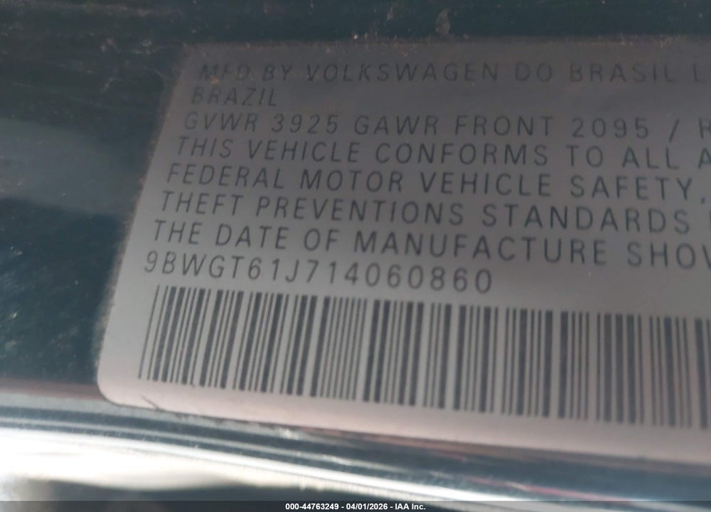2001 VOLKSWAGEN GOLF GLS VIN: 9BWGT61J714060860