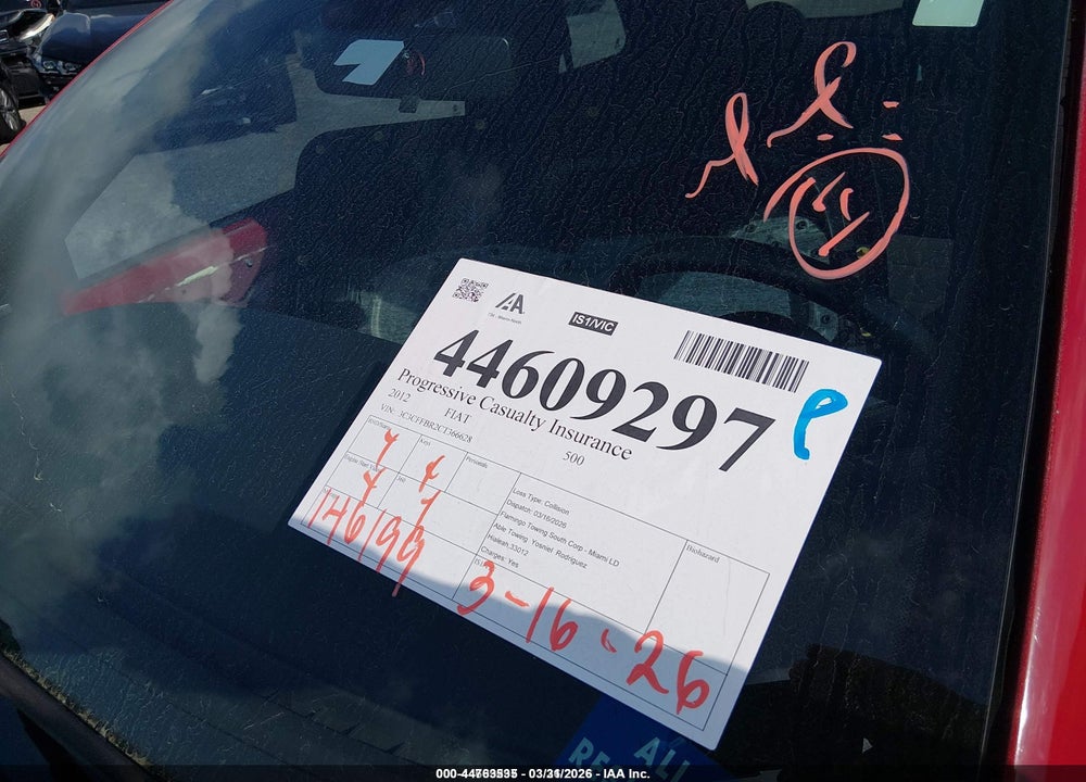 2012 FIAT 500 SPORT VIN: 3C3CFFBR2CT366628
