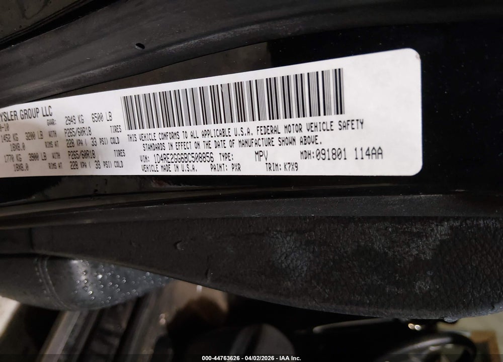 2011 DODGE DURANGO EXPRESS VIN: 1D4RE2GG6BC508856
