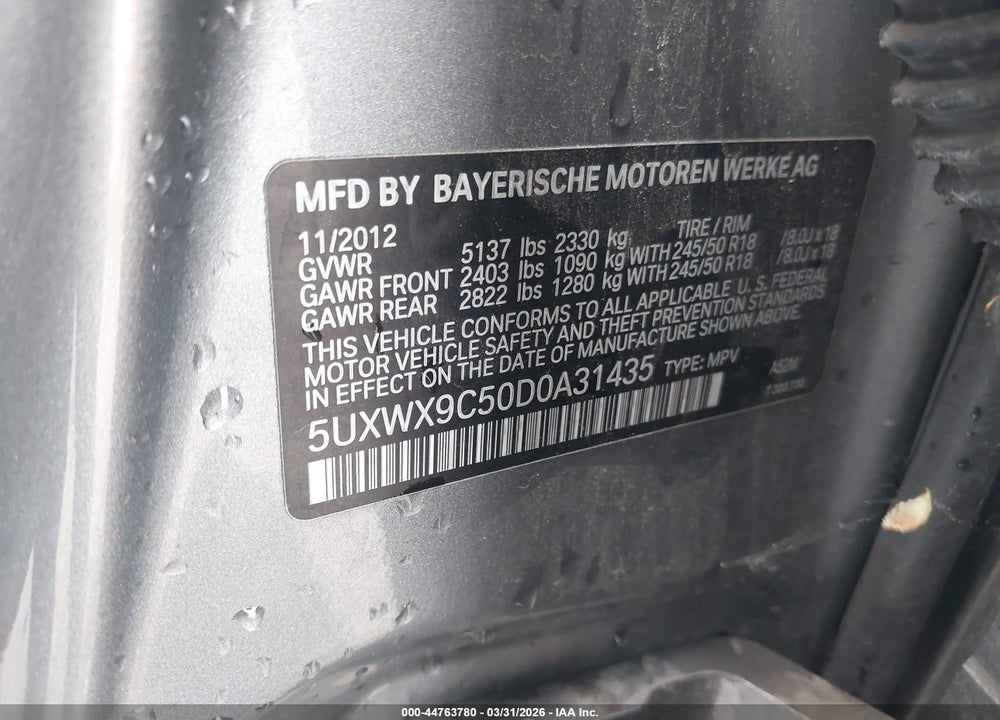 2013 BMW X3 XDRIVE28I VIN: 5UXWX9C50D0A31435