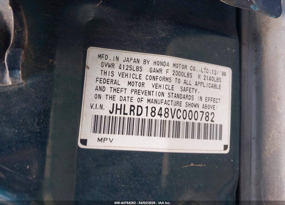 1997 HONDA CR-V VIN: JHLRD1848VC000782