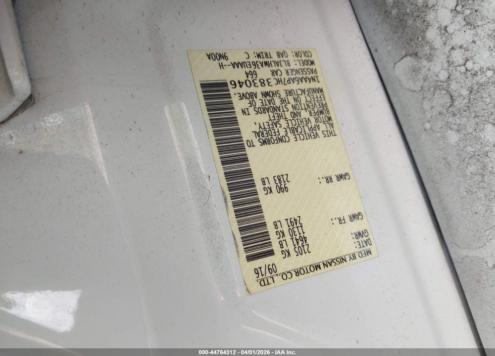 2017 NISSAN MAXIMA 3.5 PLATINUM VIN: 1N4AA6AP7HC383046