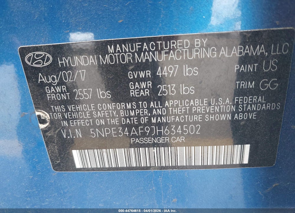 2018 HYUNDAI SONATA SEL VIN: 5NPE34AF9JH634502