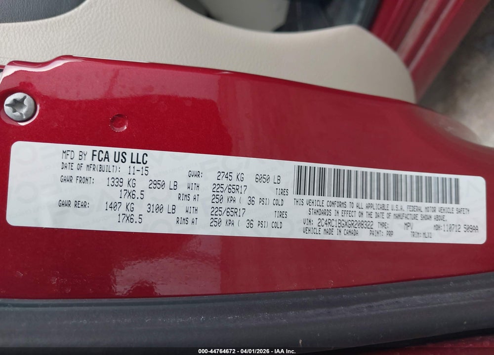 2016 CHRYSLER TOWN & COUNTRY TOURING VIN: 2C4RC1BGXGR208322