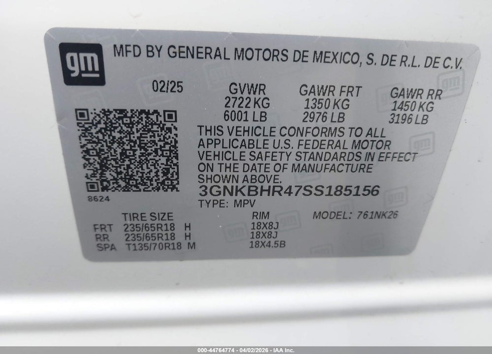 2025 CHEVROLET BLAZER AWD 2LT VIN: 3GNKBHR47SS185156