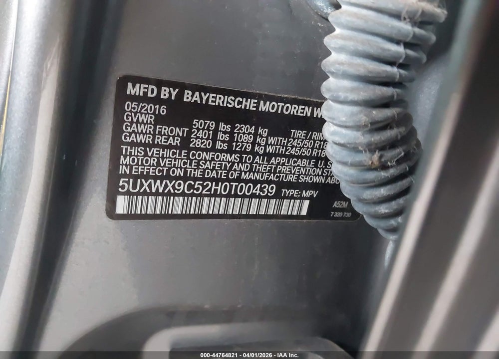 2017 BMW X3 XDRIVE28I VIN: 5UXWX9C52H0T00439