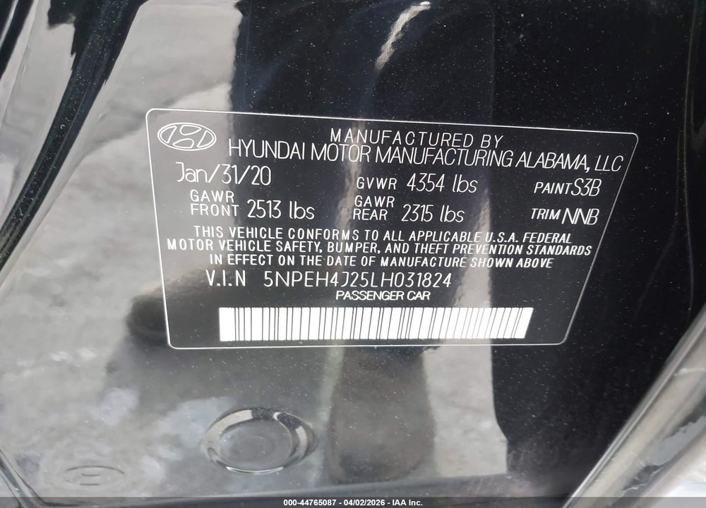 2020 HYUNDAI SONATA LIMITED VIN: 5NPEH4J25LH031824