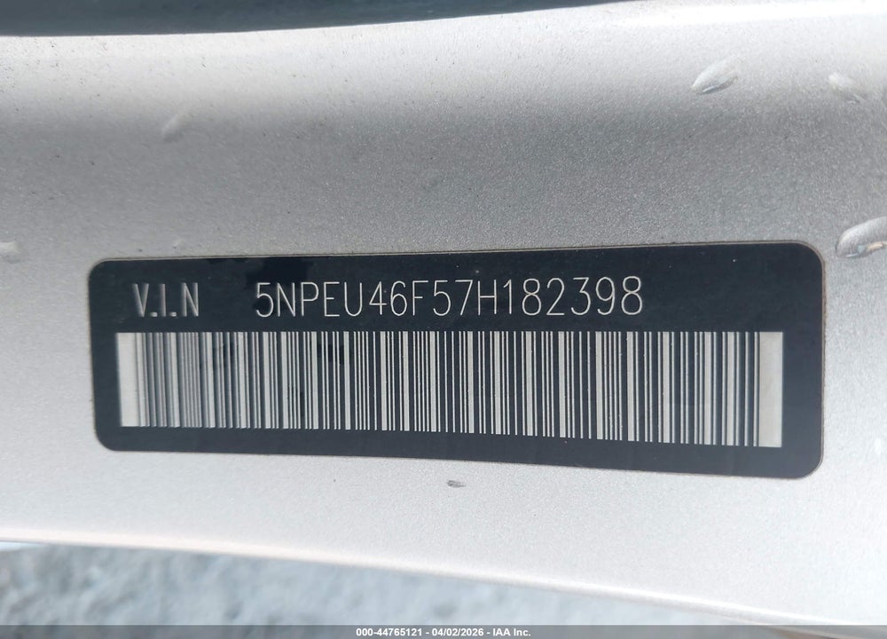2007 HYUNDAI SONATA LIMITED/SE V6 VIN: 5NPEU46F57H182398