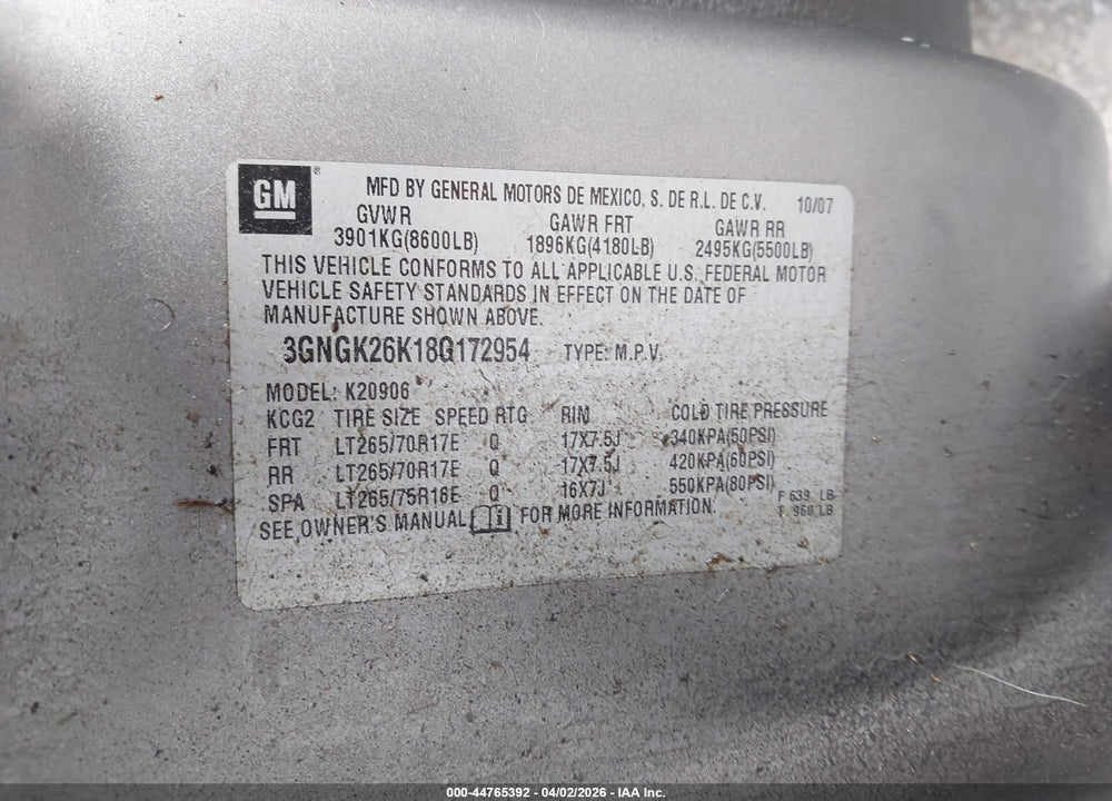 2008 CHEVROLET SUBURBAN 2500 LT VIN: 3GNGK26K18G172954