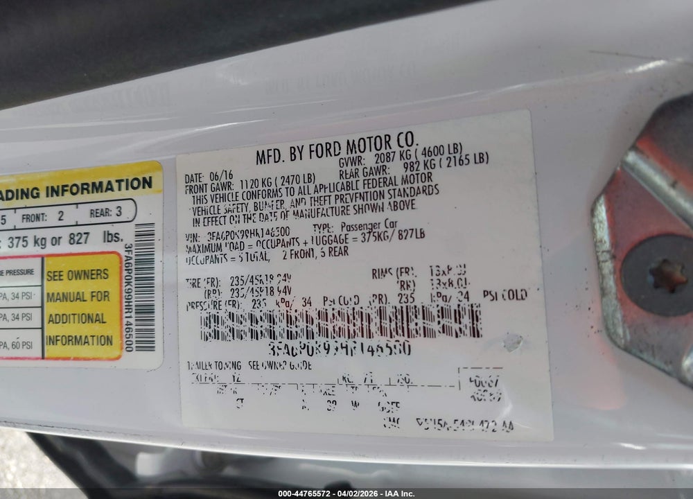 2017 FORD FUSION TITANIUM VIN: 3FA6P0K99HR146500