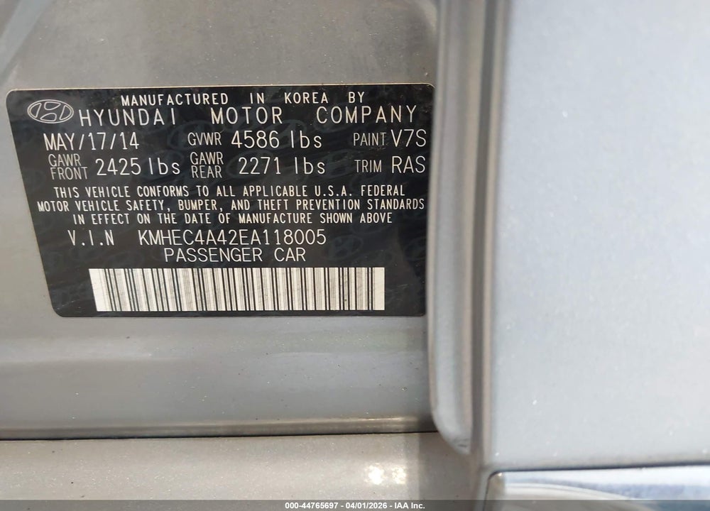 2014 HYUNDAI SONATA HYBRID VIN: KMHEC4A42EA118005