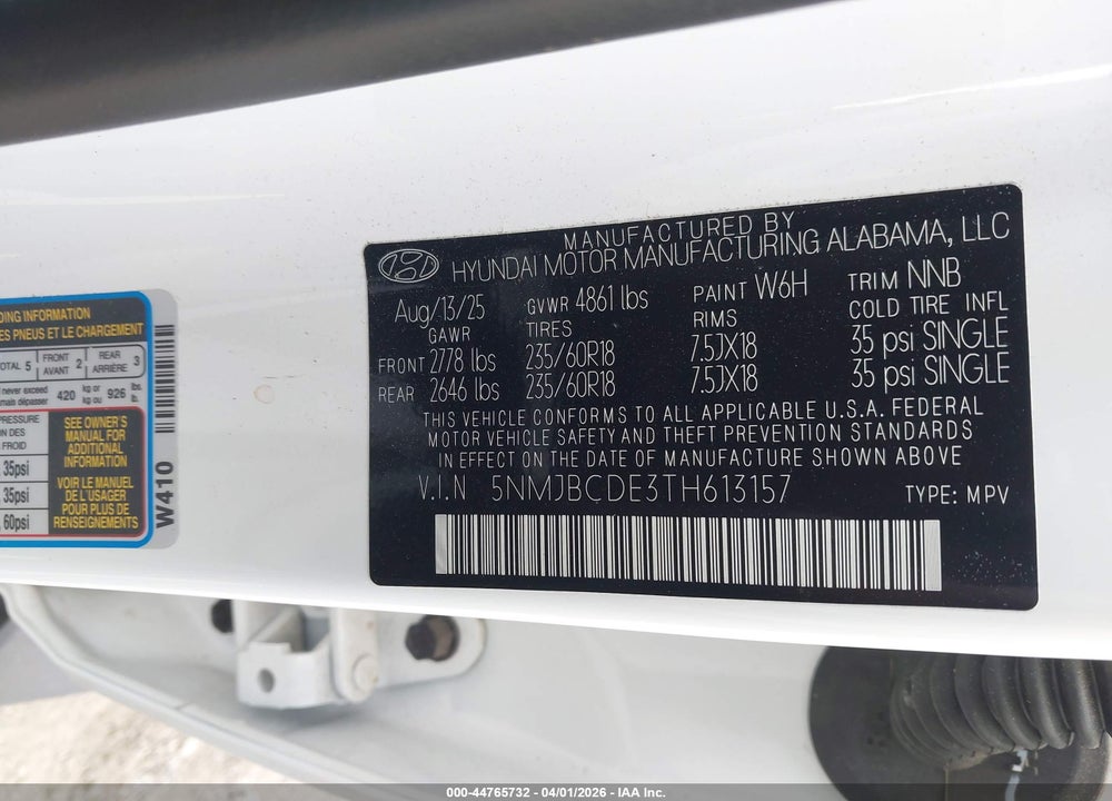 2026 HYUNDAI TUCSON SEL VIN: 5NMJBCDE3TH613157