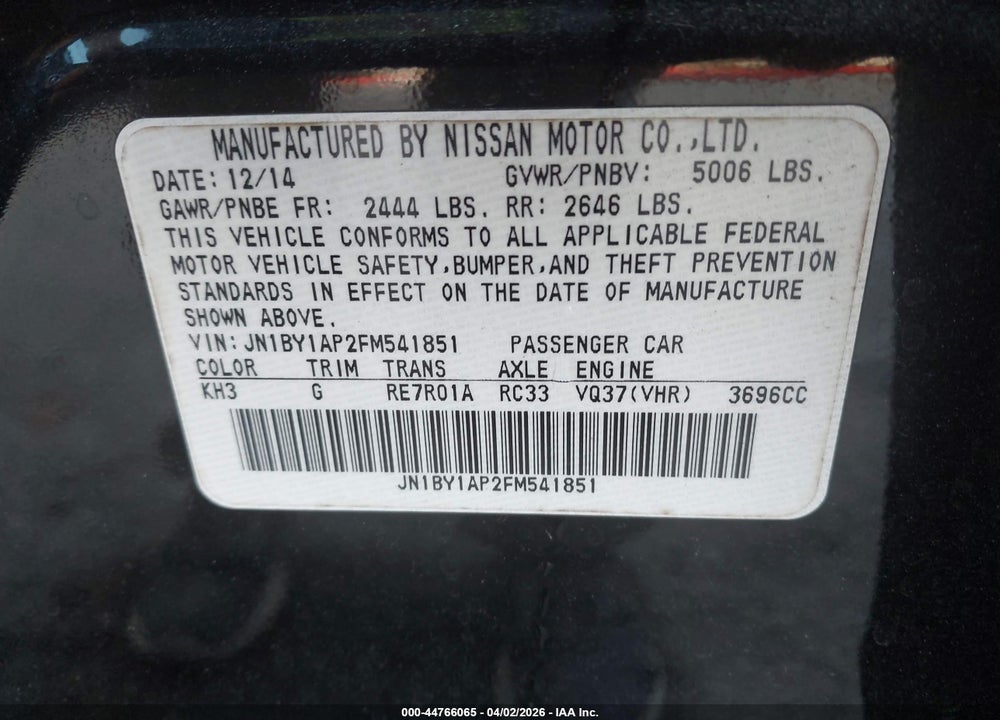 2015 INFINITI Q70 3.7 VIN: JN1BY1AP2FM541851
