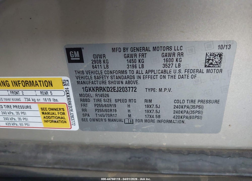2014 GMC ACADIA SLT-1 VIN: 1GKKRRKD2EJ203772