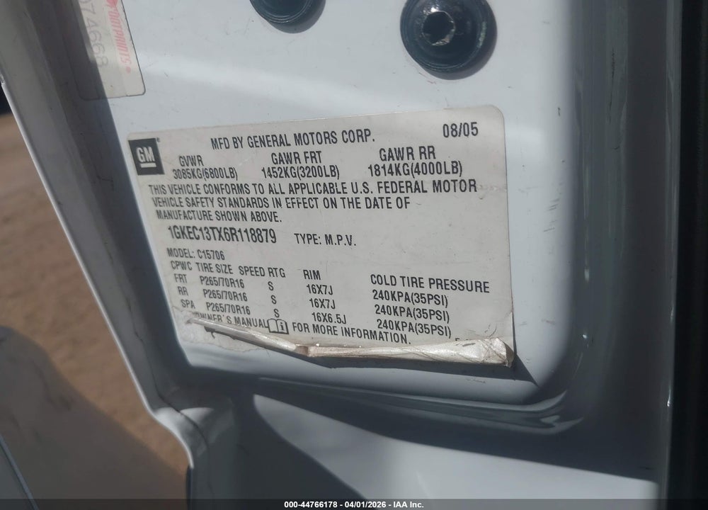 2006 GMC YUKON SLE VIN: 1GKEC13TX6R118879