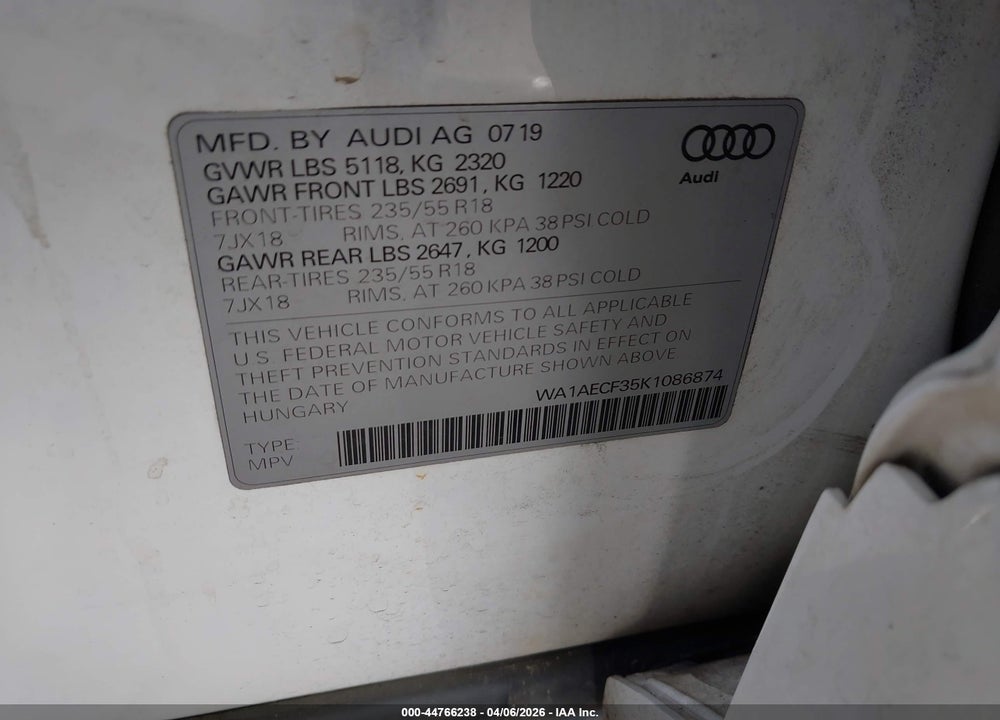 2019 AUDI Q3 2.0T PREMIUM VIN: WA1AECF35K1086874