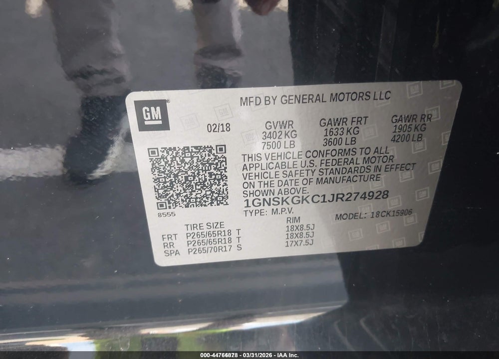 2018 CHEVROLET SUBURBAN LS VIN: 1GNSKGKC1JR274928