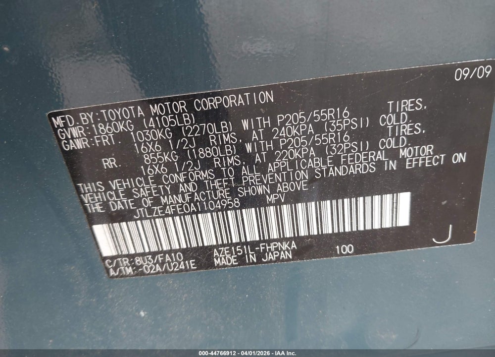 2010 SCION XB VIN: JTLZE4FE0A1104958