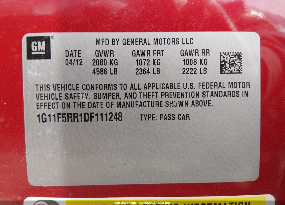 2013 CHEVROLET MALIBU ECO PREMIUM AUDIO VIN: 1G11F5RR1DF111248