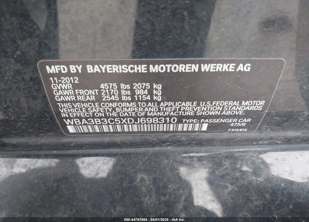 2013 BMW 328I XDRIVE VIN: WBA3B3C5XDJ698310