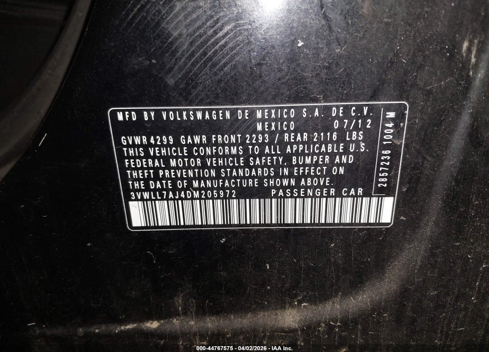 2013 VOLKSWAGEN JETTA 2.0L TDI VIN: 3VWLL7AJ4DM205972