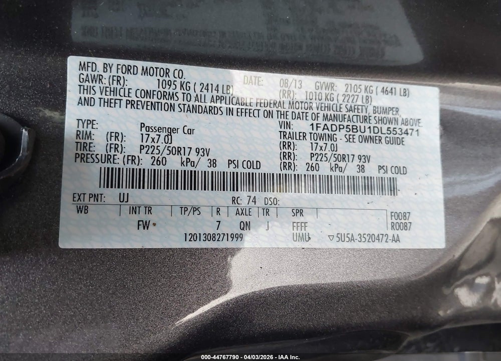 2013 FORD C-MAX HYBRID SEL VIN: 1FADP5BU1DL553471