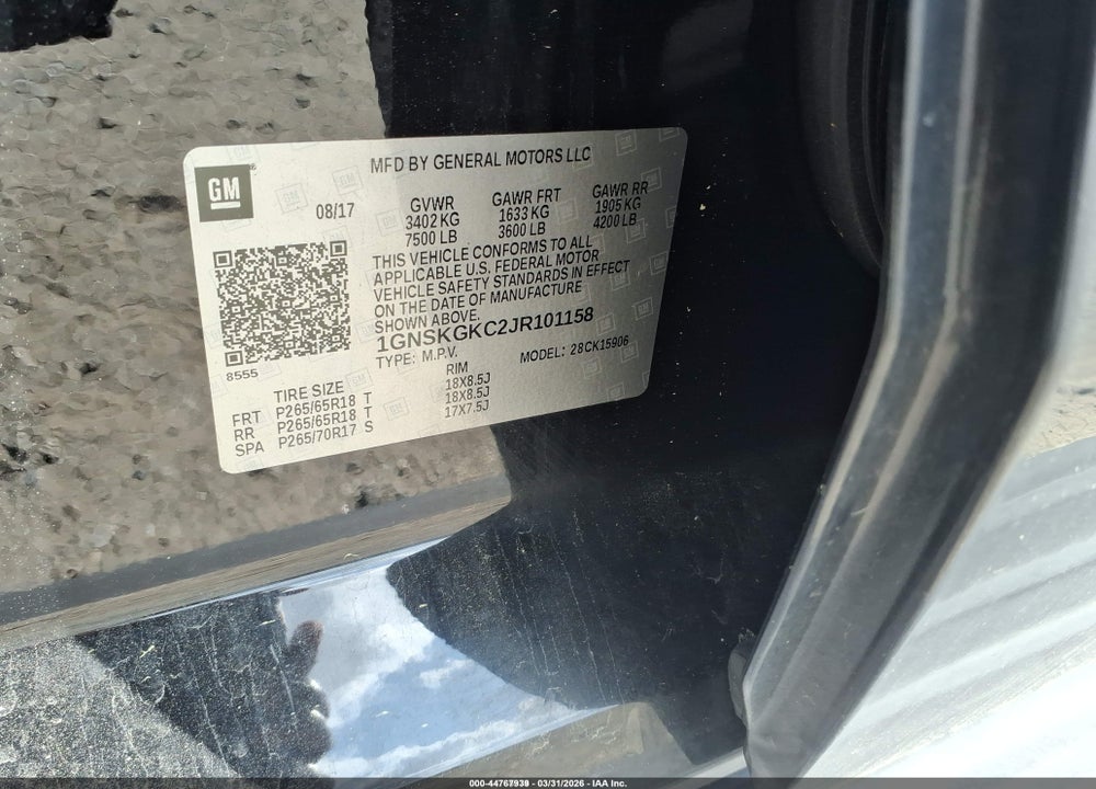 2018 CHEVROLET SUBURBAN LS VIN: 1GNSKGKC2JR101158