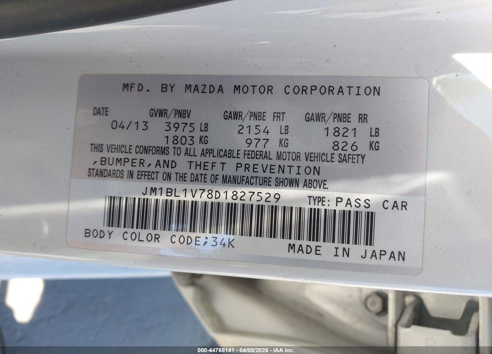 2013 MAZDA 3 I TOURING VIN: JM1BL1V78D1827529
