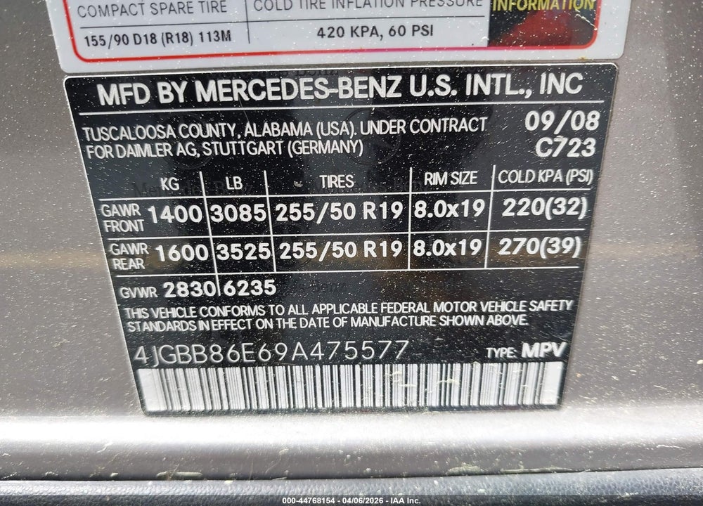 2009 MERCEDES-BENZ ML 350 4MATIC VIN: 4JGBB86E69A475577