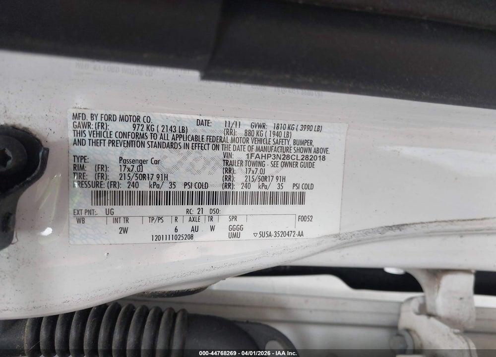 2012 FORD FOCUS TITANIUM VIN: 1FAHP3N28CL282018