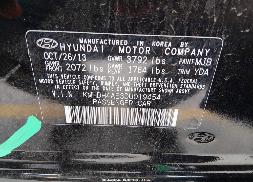 2013 HYUNDAI ELANTRA GLS VIN: KMHDH4AE3DU019454