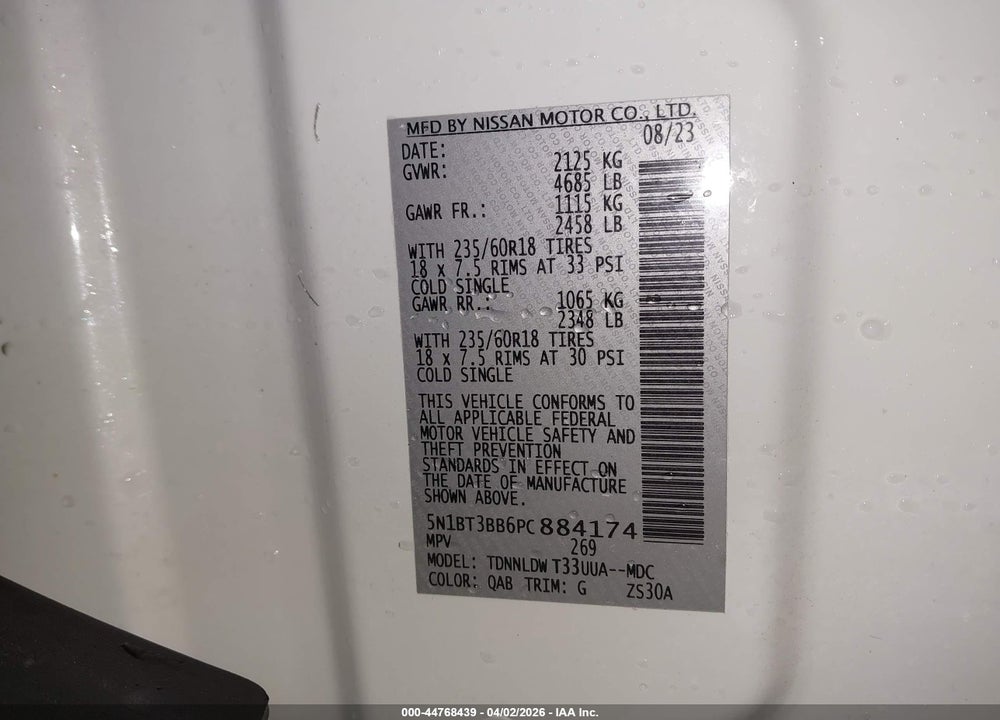 2023 NISSAN ROGUE SV INTELLIGENT AWD VIN: 5N1BT3BB6PC884174