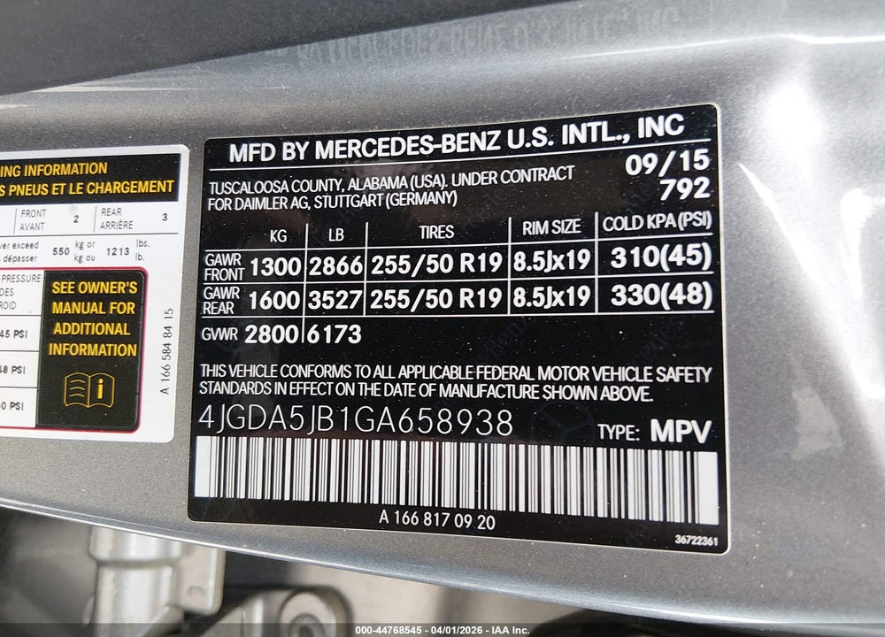 2016 MERCEDES-BENZ GLE 350 VIN: 4JGDA5JB1GA658938