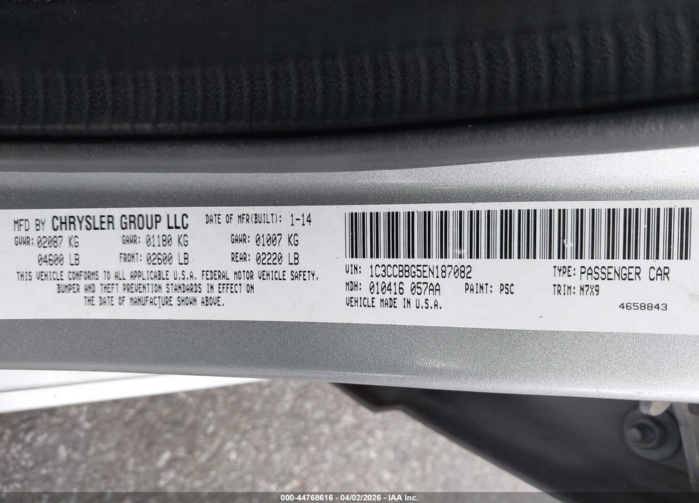 2014 CHRYSLER 200 TOURING VIN: 1C3CCBBG5EN187082