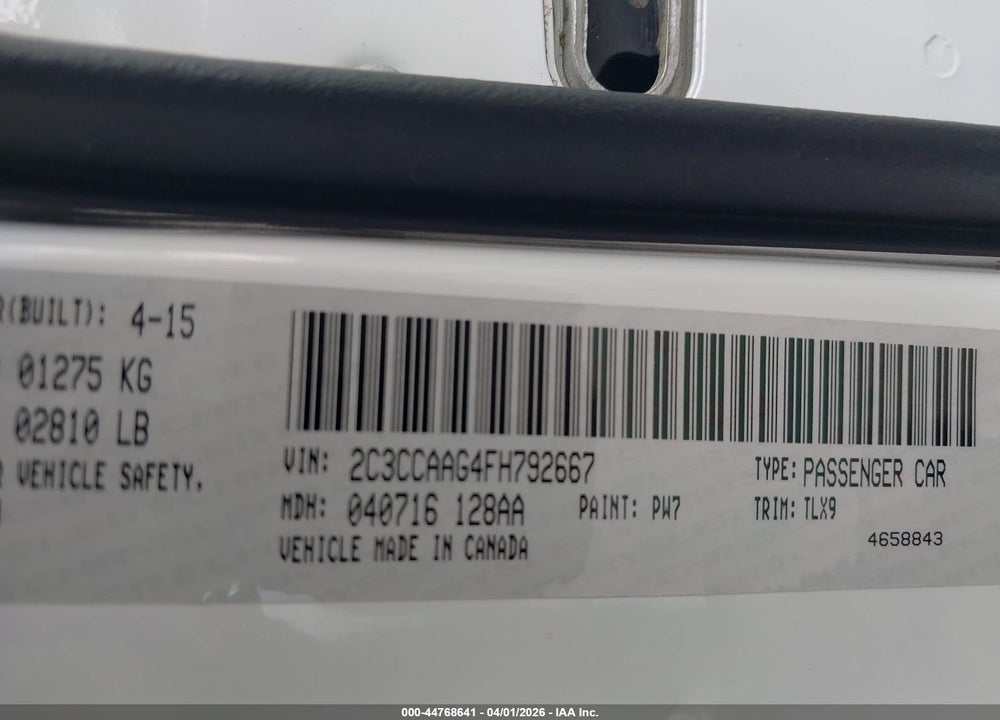2015 CHRYSLER 300 LIMITED VIN: 2C3CCAAG4FH792667
