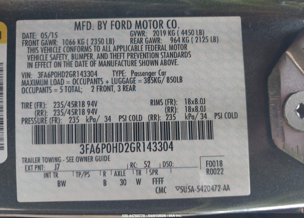 2016 FORD FUSION SE VIN: 3FA6P0HD2GR143304