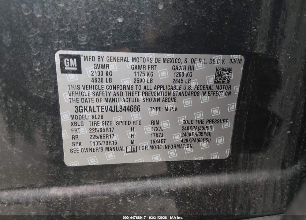 2018 GMC TERRAIN SLE VIN: 3GKALTEV4JL344666