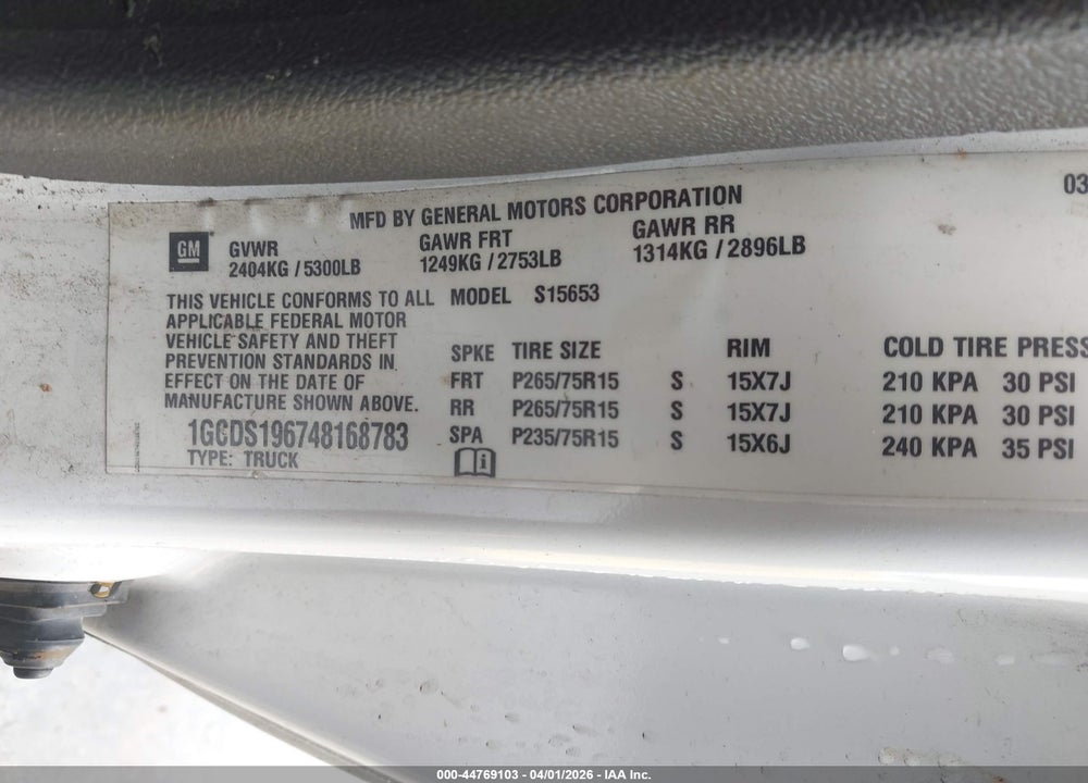 2004 CHEVROLET COLORADO LS VIN: 1GCDS196748168783