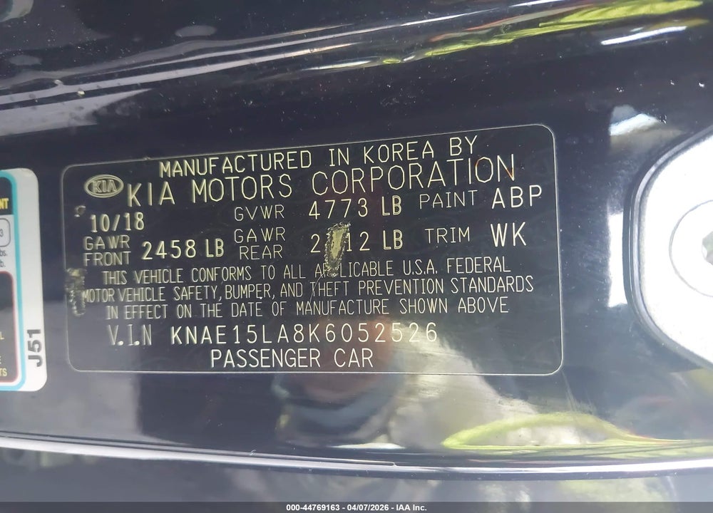 2019 KIA STINGER VIN: KNAE15LA8K6052526